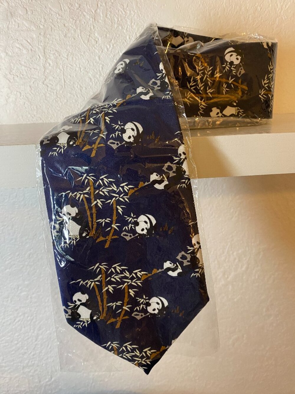 Kailong Handmade 100% Silk Panda Bamboo Necktie Navy Blue NIP China New